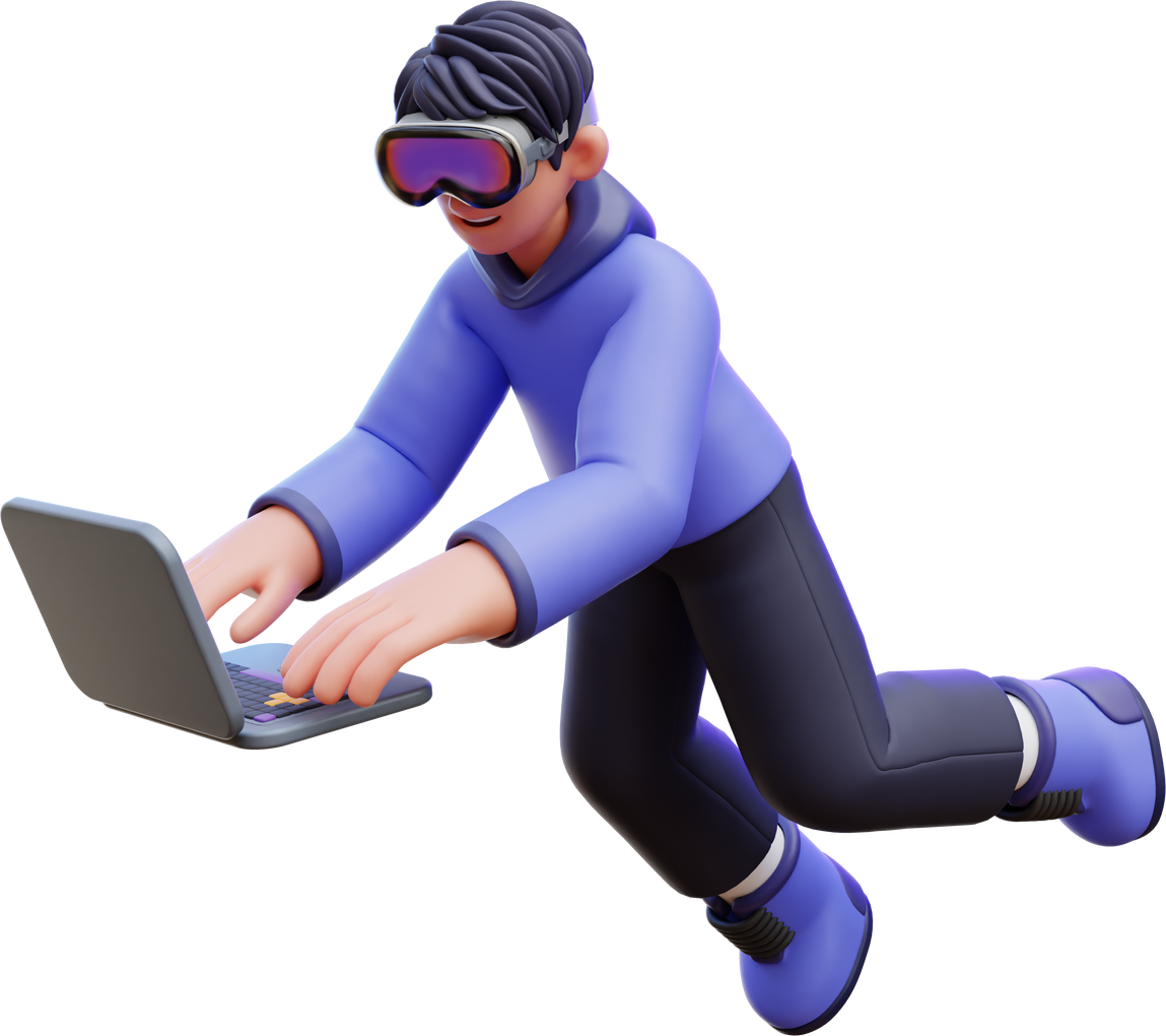 Man Typing on Laptop 3D Illustration